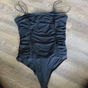 Women's Abercrombie & Fitch Black Ruched Mesh Bodysuit Top XL